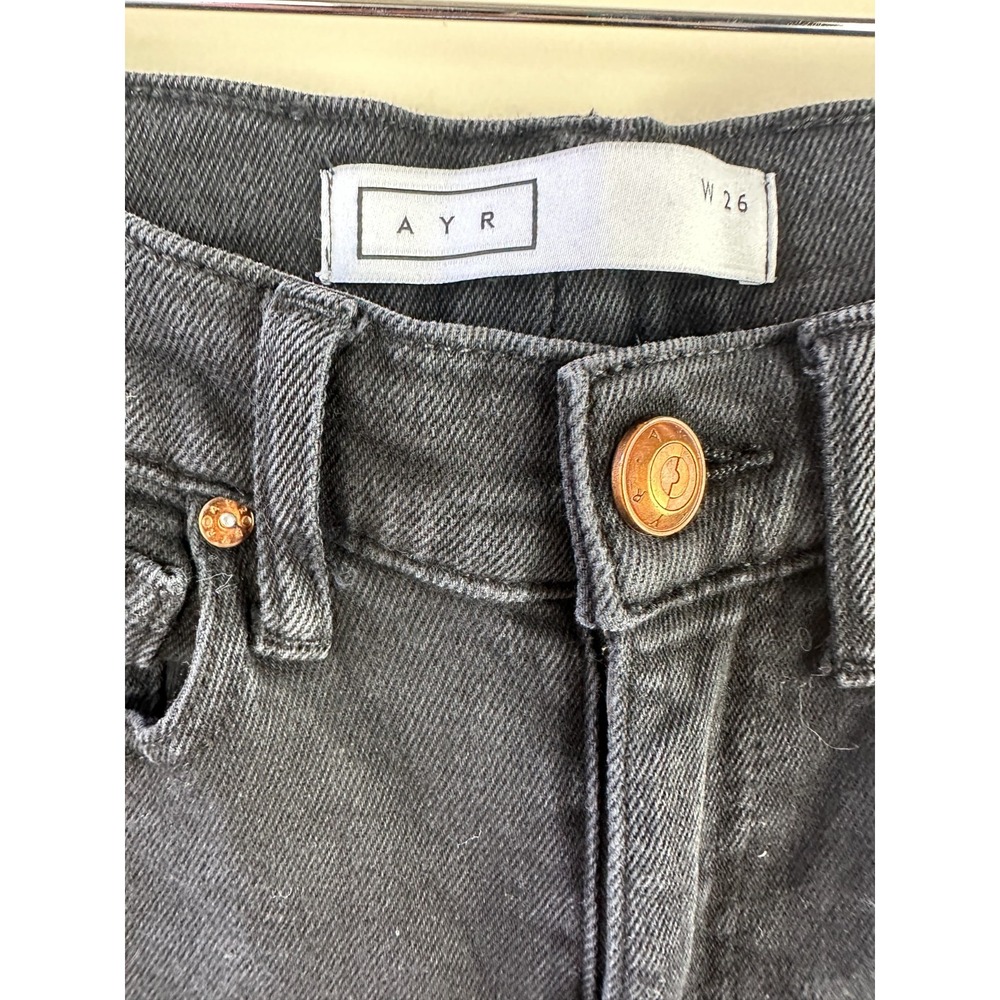 AYR The Rocker Jeans with Frayed Hem in Magnetic Black Cropped Denim Size 26 - Picture 6 of 13